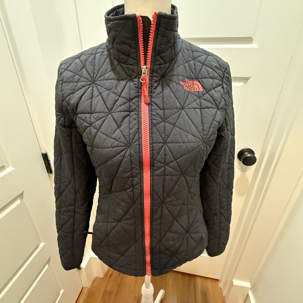 The North Face Women's Quilted Black Jacket with Coral Trim